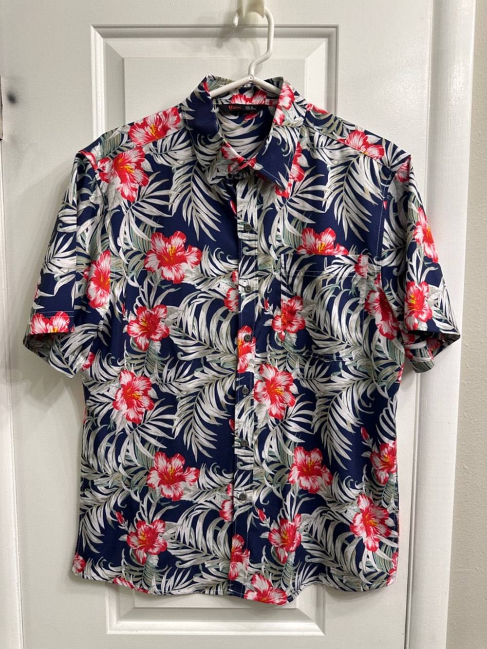 Men's Navy Floral Aloha Hawaiian Short-Sleeve Button-Down Shirt